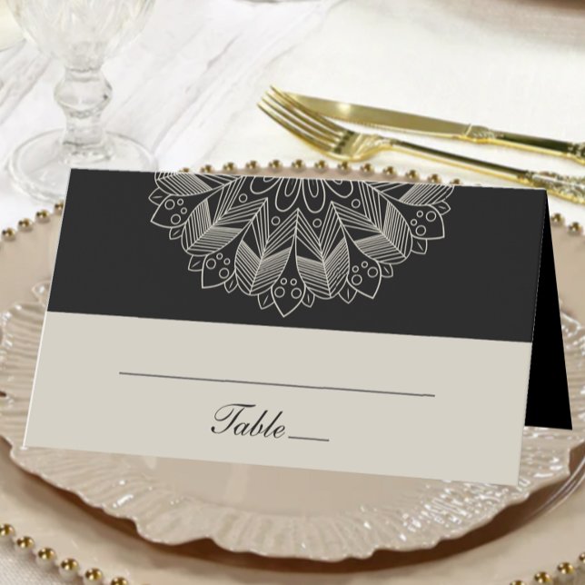 Tarjeta De Asiento Elegante Mandala Boho Boda negro indio Escort (Subido por el creador)