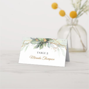 Tarjeta De Asiento Elegante marco de oro de boho eucalipto verde