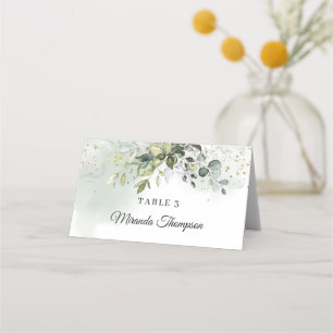 Tarjeta De Asiento Elegante marco de oro de boho eucalipto verde