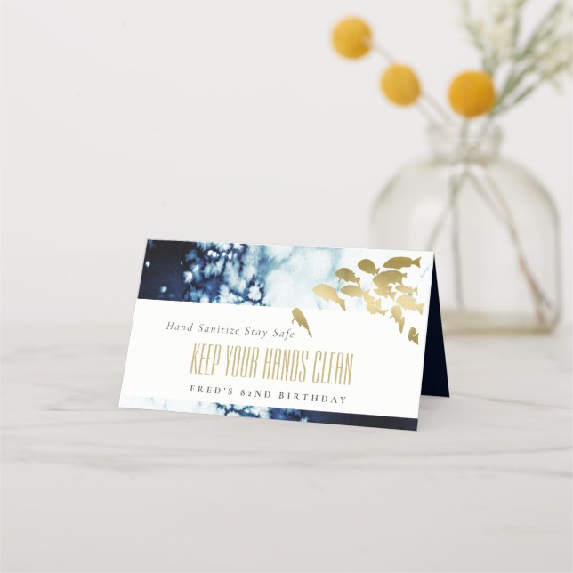 Tarjeta De Asiento Elegante marina de oro con peces submarinos de cua (Anverso)