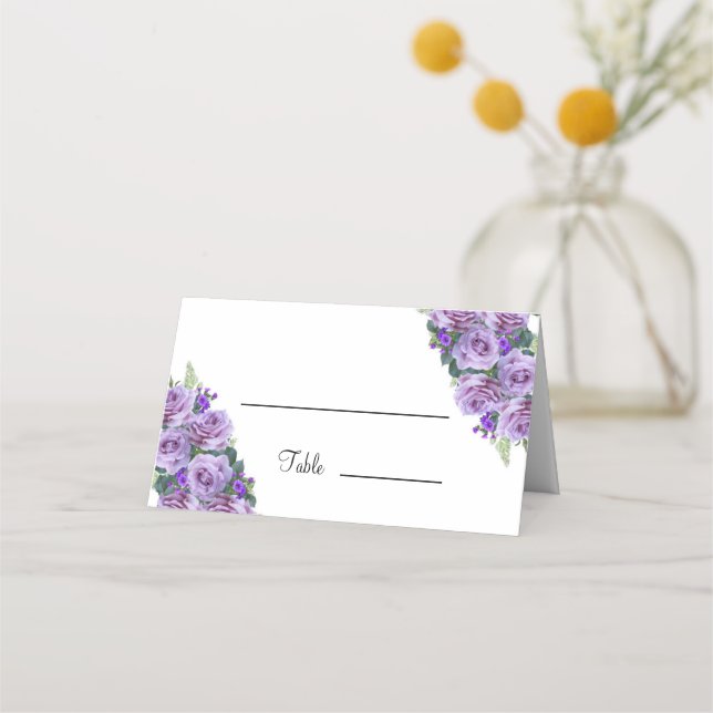 Tarjeta De Asiento Elegante mesa Boda de flores moradas (Anverso)