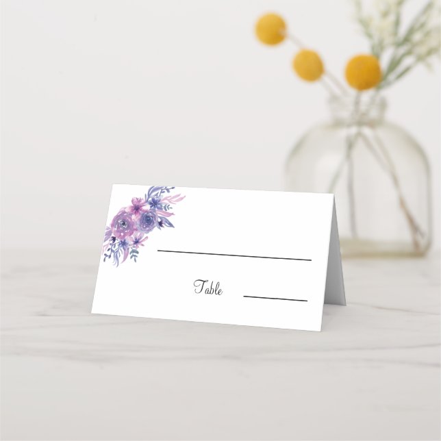 Tarjeta De Asiento Elegante mesa Boda de flores púrpuras (Anverso)