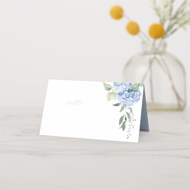 Tarjeta De Asiento Elegante mesa Boda de Hydrangea Azul (Anverso)