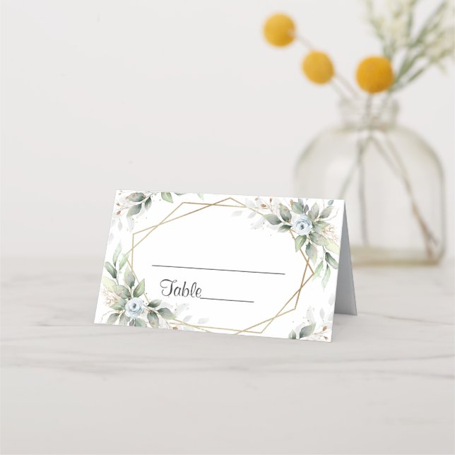 Tarjeta De Asiento Elegante Mesa Boda Dusty Blue Floral (Anverso)