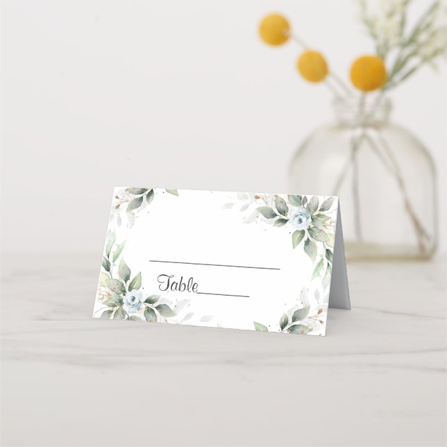 Tarjeta De Asiento Elegante Mesa Boda Dusty Blue Floral (Anverso)