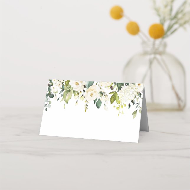 Tarjeta De Asiento Elegante mesa Boda Eucalyptus White Roses (Anverso)