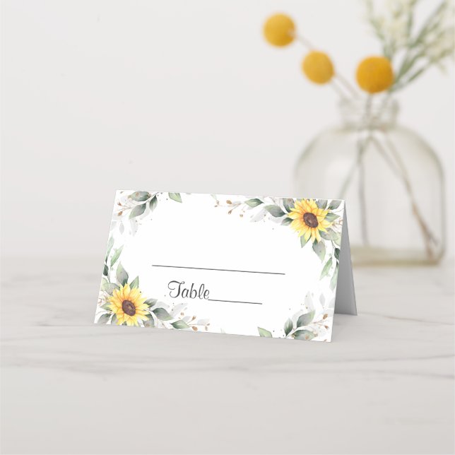 Tarjeta De Asiento Elegante mesa Boda floral de girasoles verde (Anverso)