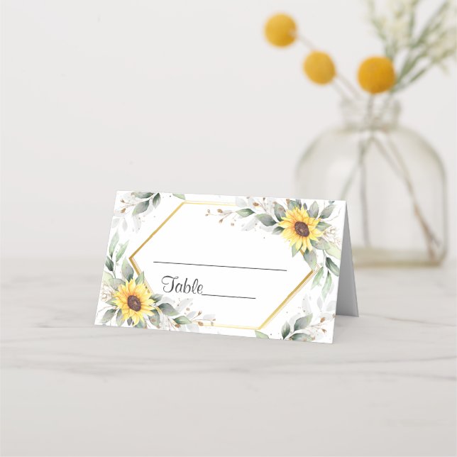 Tarjeta De Asiento Elegante mesa Boda floral de girasoles verde (Anverso)