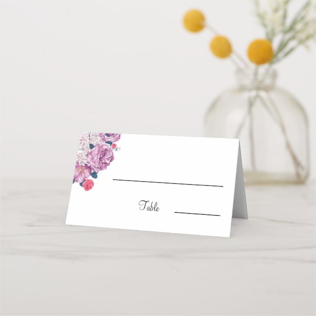 Tarjeta De Asiento Elegante mesa Boda personalizada de flores moradas (Anverso)