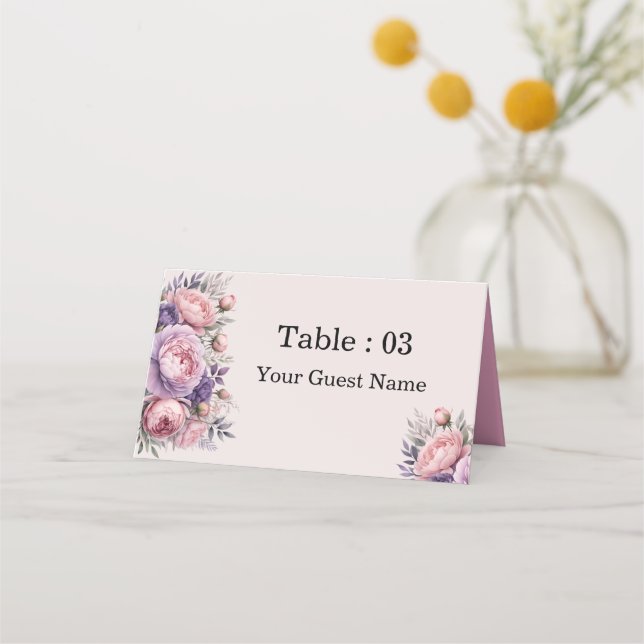 Tarjeta De Asiento Elegante mesa de acuarela floral (Anverso)