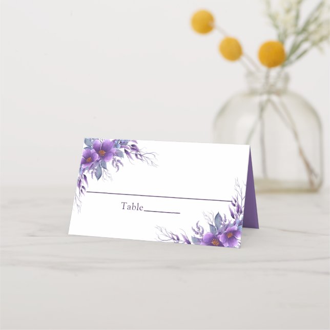 Tarjeta De Asiento Elegante mesa de Boda de flores moradas (Anverso)