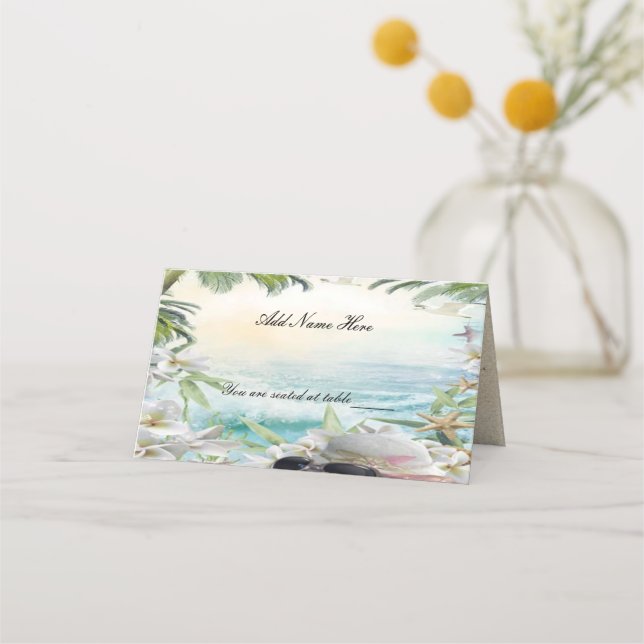 Tarjeta De Asiento Elegante Mesa de Bodas Tropicales Florales (Anverso)