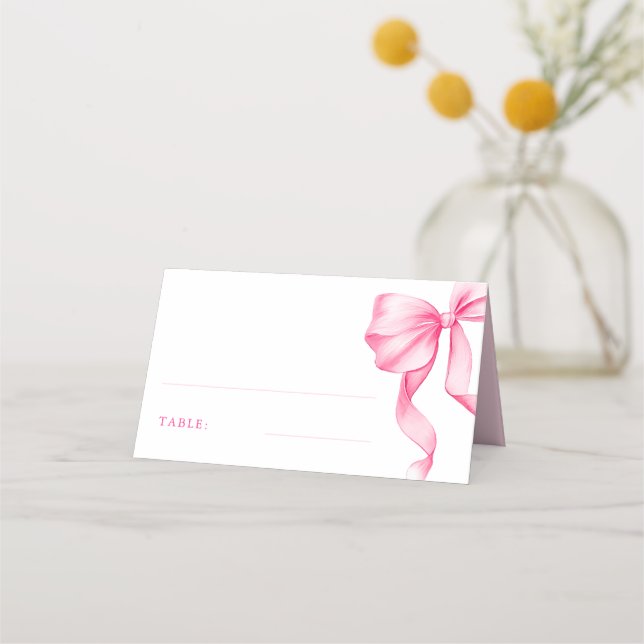 Tarjeta De Asiento Elegante mesa de ducha de novia rosa Rubor Bow Bri (Anverso)