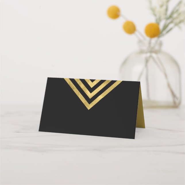 Tarjeta De Asiento Elegante Moda Negro y Faux Gold Geometric (Anverso)