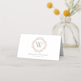 Tarjeta De Asiento Elegante Monograma Boda Clásico Blanco