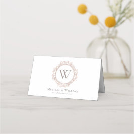 Tarjeta De Asiento Elegante Monograma Boda Clásico Blanco