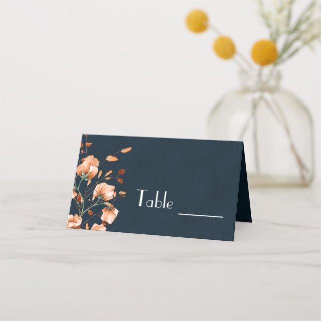 Tarjeta De Asiento Elegante Naranja azul quemado Verde azulado Floral (Anverso)