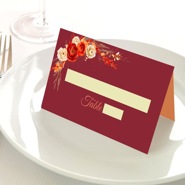 Tarjeta De Asiento Elegante naranja moda terracota boda floral (Subido por el creador)