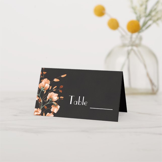 Tarjeta De Asiento Elegante Naranja negro quemado Floral Boda de caíd (Anverso)