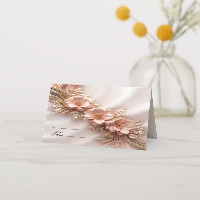 Tarjeta De Asiento Elegante Naranja Peach Floral Place Card (Anverso)