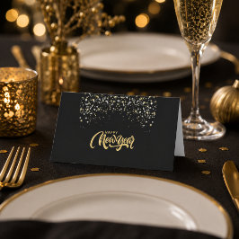 Tarjeta De Asiento Elegante negro dorado personalizado Año Nuevo