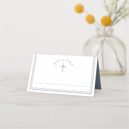 Tarjeta De Asiento Elegante Niño Azul Polvoriento Primera Comunión