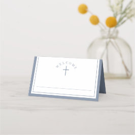 Tarjeta De Asiento Elegante Niño Azul Polvoriento Primera Comunión
