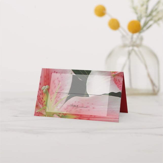 Tarjeta De Asiento Elegante Oriental Lilies Boda Place Card (Anverso)