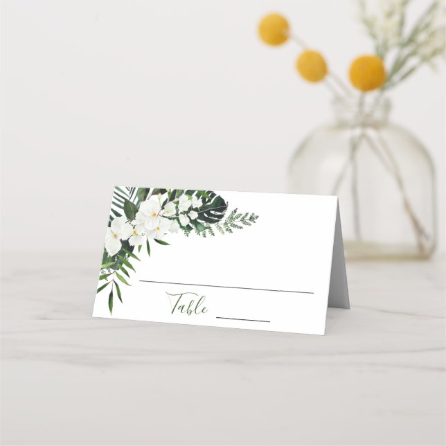 Tarjeta De Asiento Elegante Orquídeas Blancas Bohemias Boda Plac (Anverso)