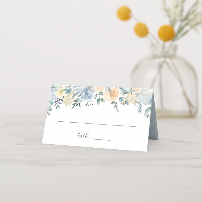 Tarjeta De Asiento Elegante Pastel Vanilla Boda Floral Azul