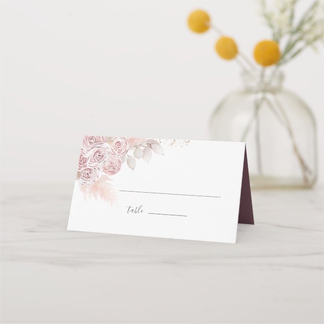 Tarjeta De Asiento Elegante Pastel Vanilla Boda Floral Rosa (Anverso)