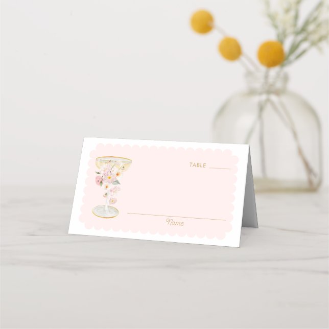 Tarjeta De Asiento Elegante Petals y Prosecco Place Card (Anverso)
