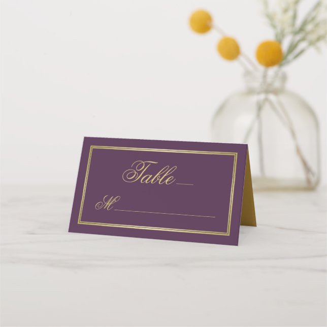 Tarjeta De Asiento Elegante Plum Purple Gold Calligraphy Boda (Anverso)