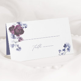 Tarjeta De Asiento Elegante Plum Purple & Indigo Blue Floral Boda
