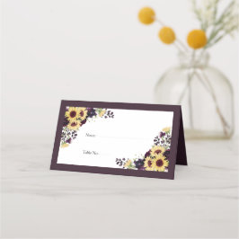 Tarjeta De Asiento Elegante Plum Purple Sunflower Acuarela Recepción