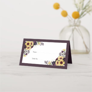Tarjeta De Asiento Elegante Plum Purple Sunflower Acuarela Recepción