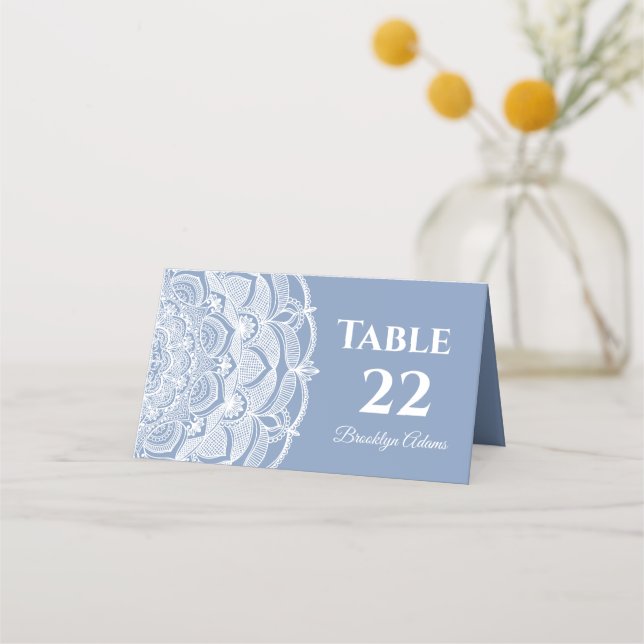 Tarjeta De Asiento Elegante polvoriento azul encaje mandala clásico (Anverso)