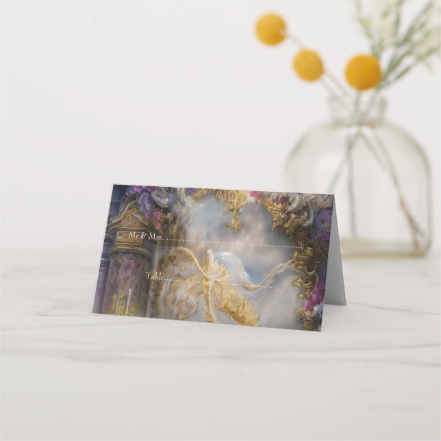 Tarjeta De Asiento Elegante Puerta de Oro Celestial, Texto Dorado (Anverso)