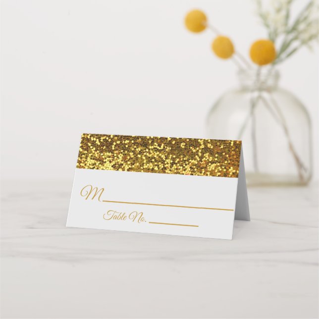 Tarjeta De Asiento Elegante Purpurina de oro negro Boda Brooch (Anverso)