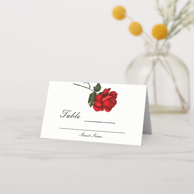 Tarjeta De Asiento Elegante Red Rose Floral Boda Número de mesa (Reverso)