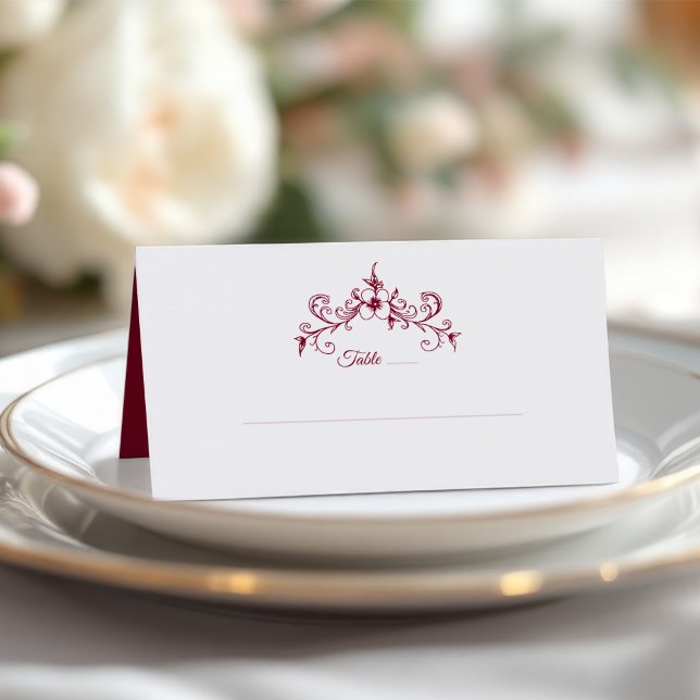 Tarjeta De Asiento Elegante Romance de época Borgoña Boda Floral (Subido por el creador)