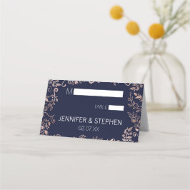 Tarjeta De Asiento Elegante Rosa azul de la marina de oro Floral Plac