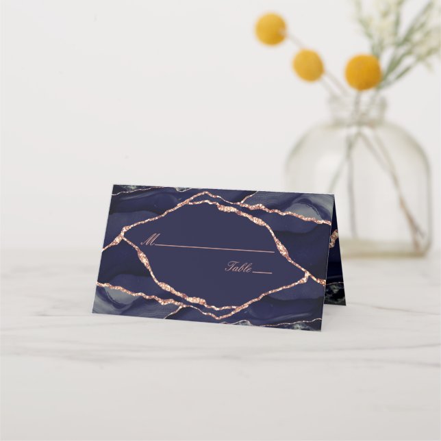 Tarjeta De Asiento Elegante Rosa azul de la Marina Relieve metalizado (Anverso)