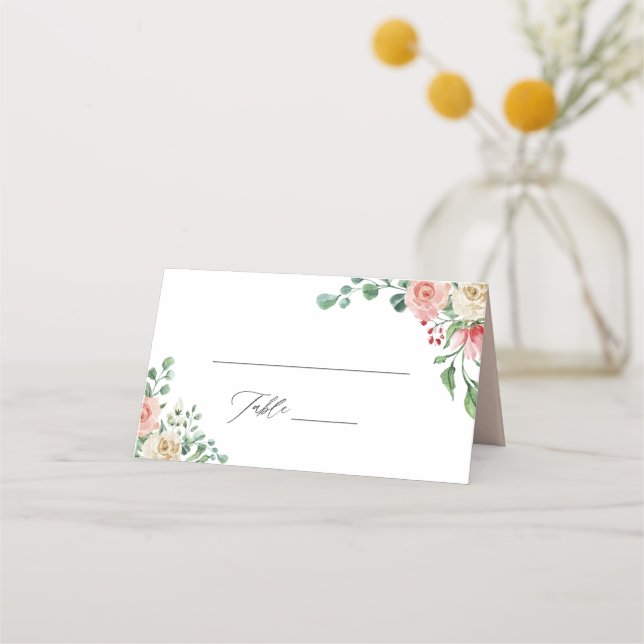 Tarjeta De Asiento Elegante Rosa botánico rústico Boda floral (Anverso)