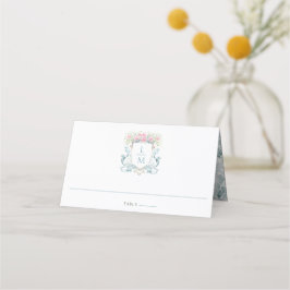 Tarjeta De Asiento Elegante Rosa Escudo con Bow | Boda de monograma
