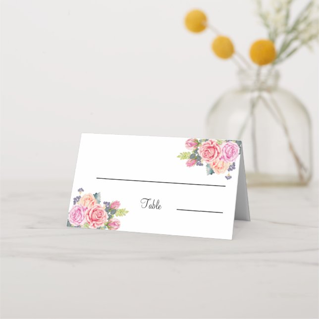 Tarjeta De Asiento Elegante Rosa Flor Boda personalizada (Anverso)
