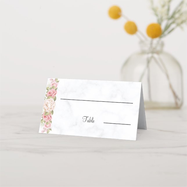 Tarjeta De Asiento Elegante Rosa Flores Mesa de matrimonio personaliz (Anverso)