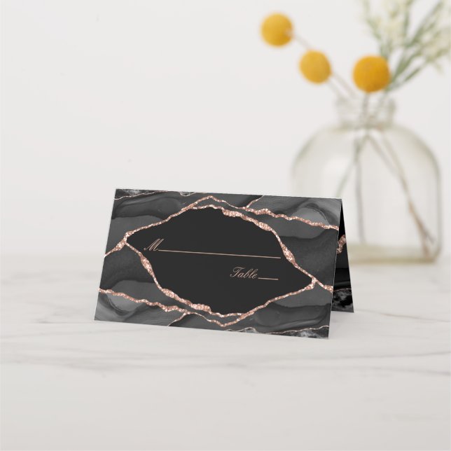 Tarjeta De Asiento Elegante Rosa negro Relieve metalizado dorado Agat (Anverso)