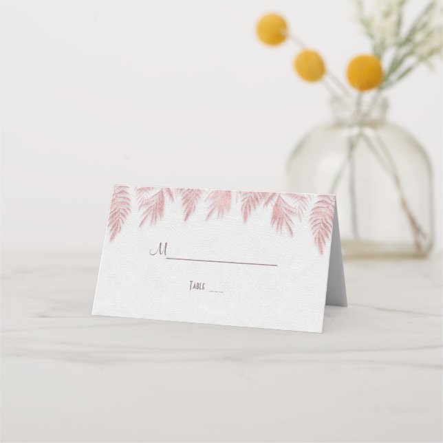 Tarjeta De Asiento Elegante Rosa Palm Palm Leaves Boda (Anverso)