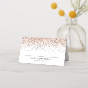 Tarjeta De Asiento Elegante Rosa Purpurina de oro Nombres Boda de fec